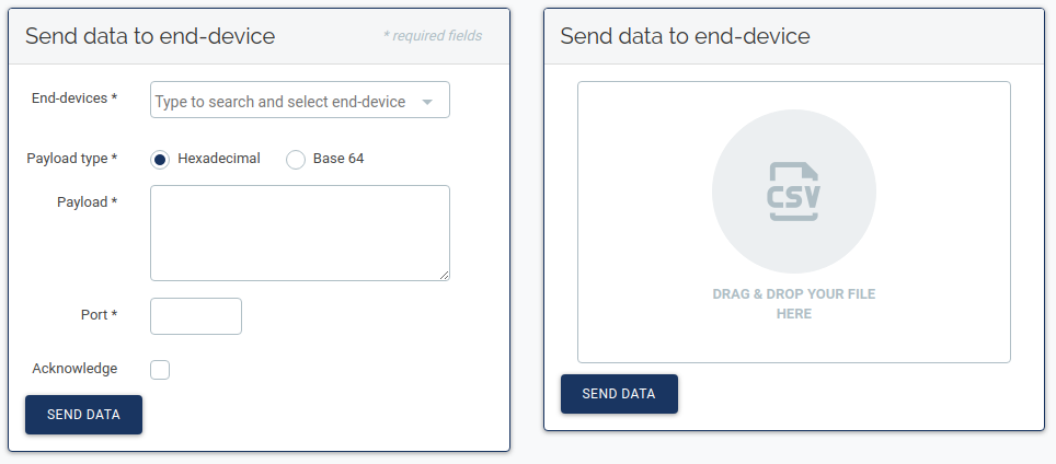 Data can be sent manually or through a CSV file
